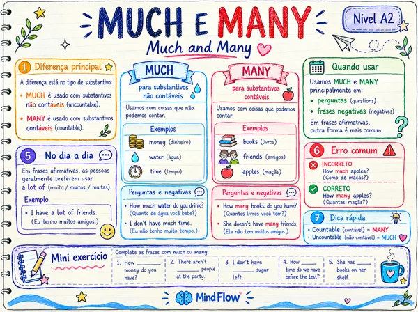 Infográfico Much e Many em Inglês