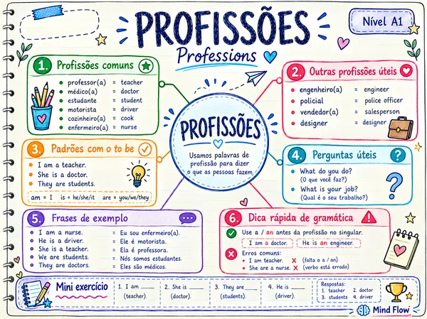 Infográfico Doodle de Profissões em Inglês